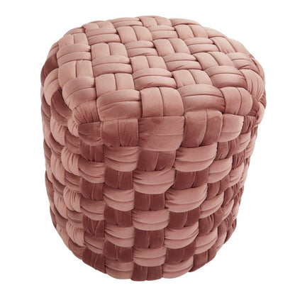 Blush Pink Velvet Braided Round 16" Ottoman