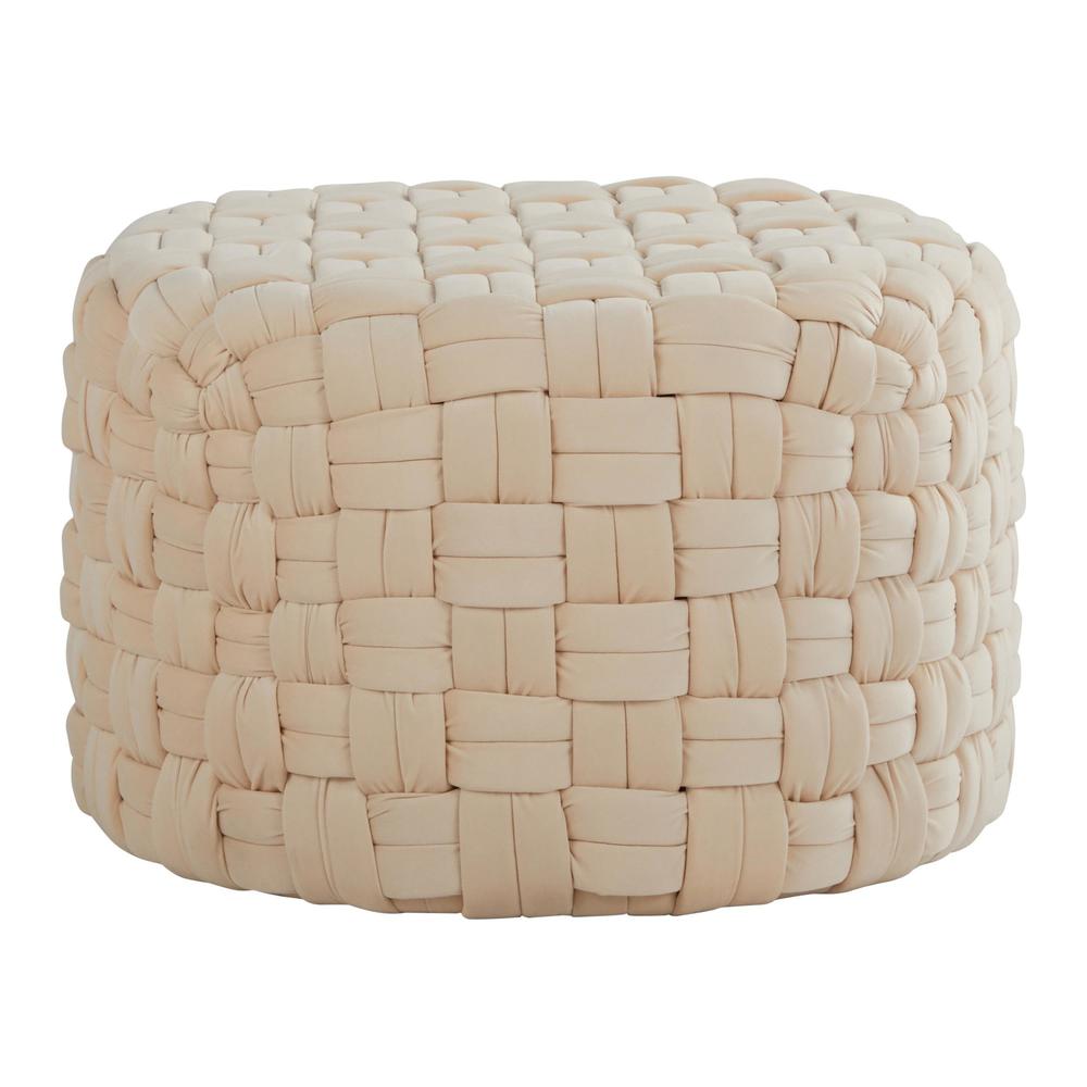 Cream Velvet Braided Round 24" Ottoman