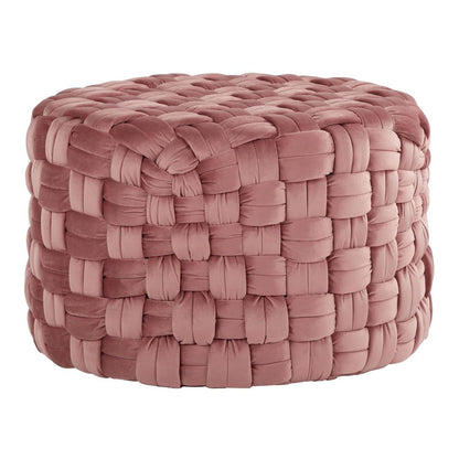 Blush Pink Velvet Braided Round 24" Ottoman