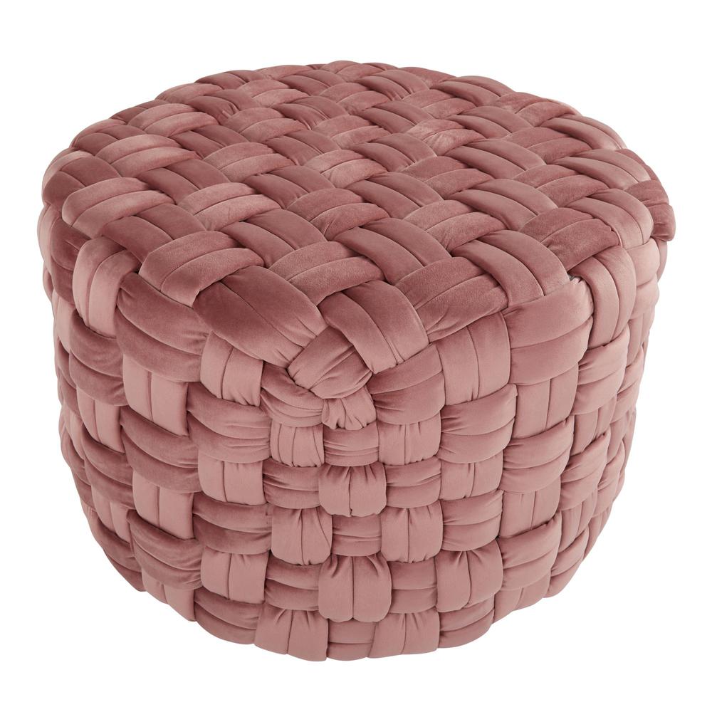 Blush Pink Velvet Braided Round 24" Ottoman