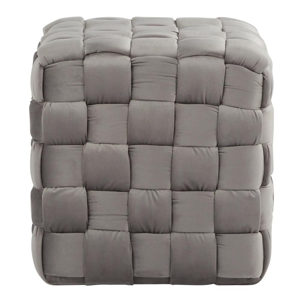 Dark Grey Velvet Braided Square 16" Ottoman