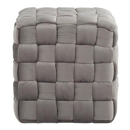 Dark Grey Velvet Braided Square 16" Ottoman