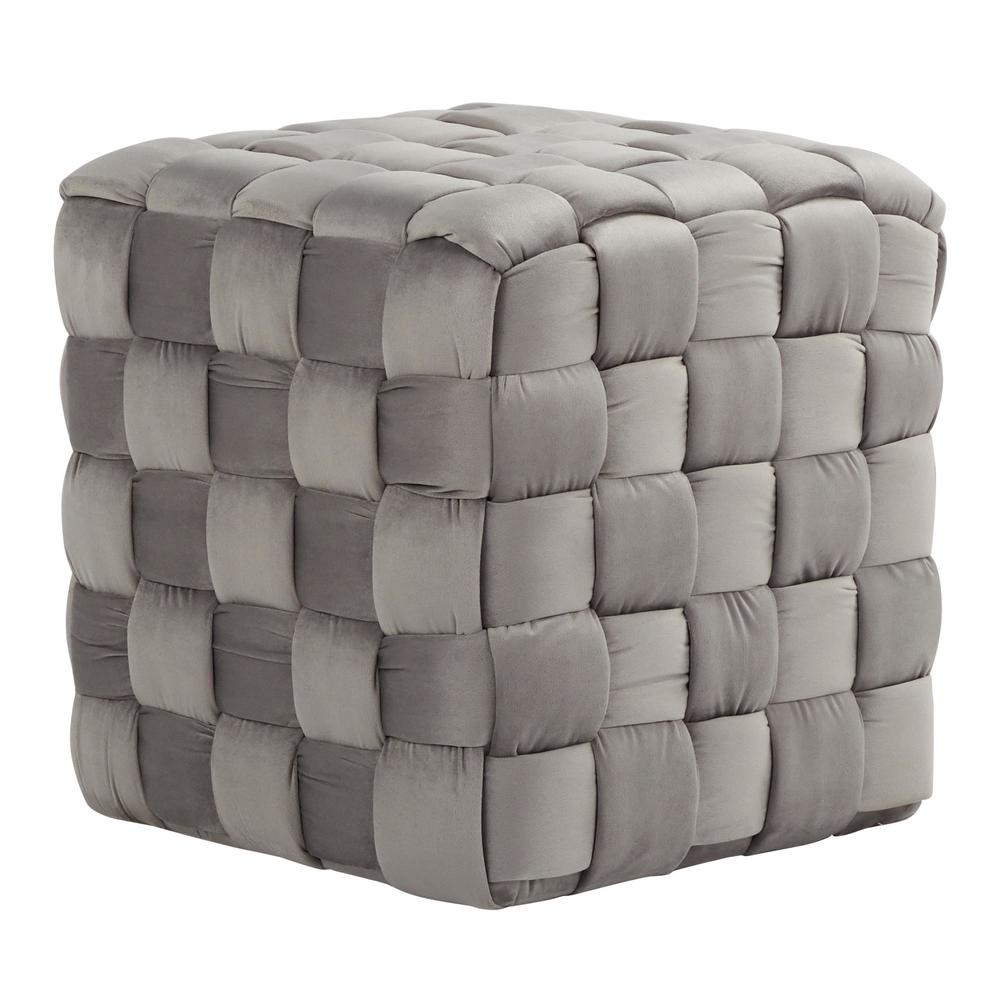 Dark Grey Velvet Braided Square 16" Ottoman