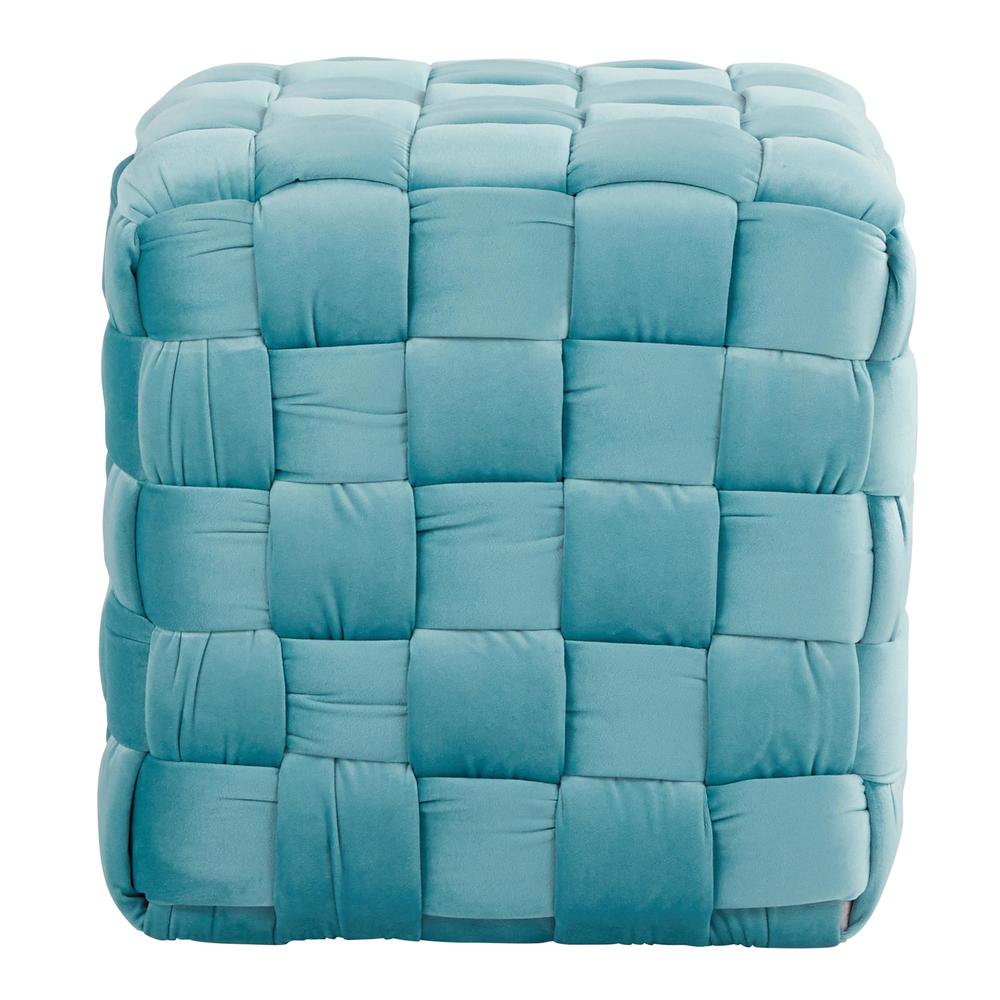 Ice Blue Velvet Braided Square 16" Ottoman