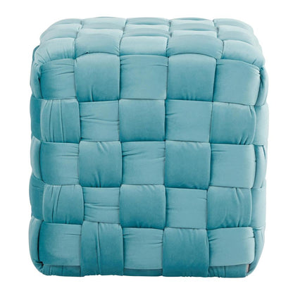 Ice Blue Velvet Braided Square 16" Ottoman