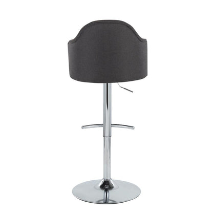 Chrome Metal, Charcoal Fabric Ahoy Adjustable Barstool - Set of 2