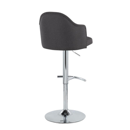 Chrome Metal, Charcoal Fabric Ahoy Adjustable Barstool - Set of 2