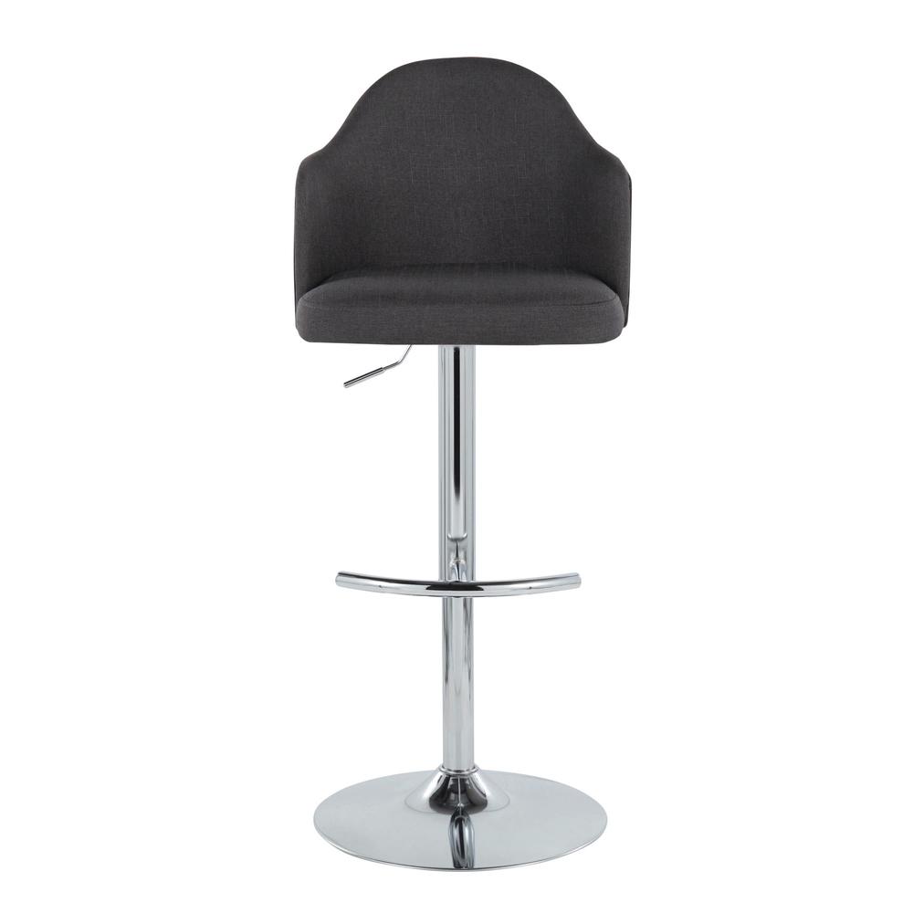 Chrome Metal, Charcoal Fabric Ahoy Adjustable Barstool - Set of 2