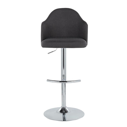 Chrome Metal, Charcoal Fabric Ahoy Adjustable Barstool - Set of 2