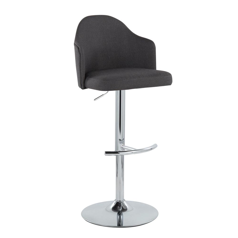 Chrome Metal, Charcoal Fabric Ahoy Adjustable Barstool - Set of 2