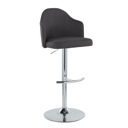 Chrome Metal, Charcoal Fabric Ahoy Adjustable Barstool - Set of 2