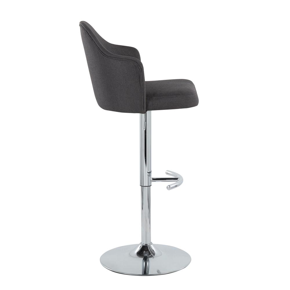 Chrome Metal, Charcoal Fabric Ahoy Adjustable Barstool - Set of 2