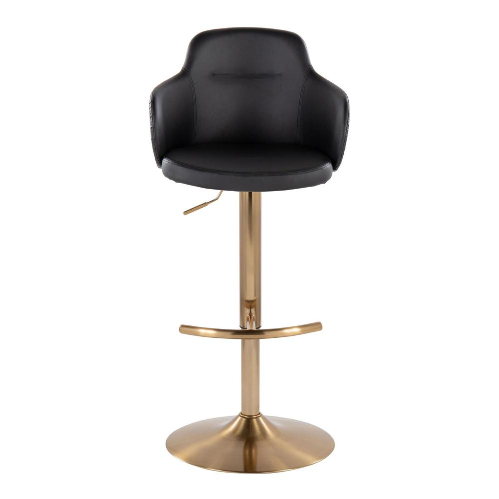 Gold Metal, Black PU Boyne Adjustable Barstool - Set of 2