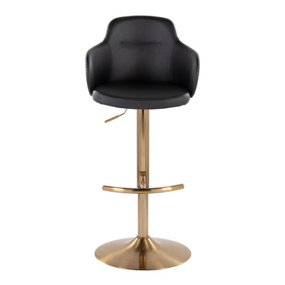 Gold Metal, Black PU Boyne Adjustable Barstool - Set of 2