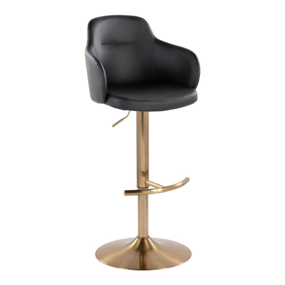 Gold Metal, Black PU Boyne Adjustable Barstool - Set of 2