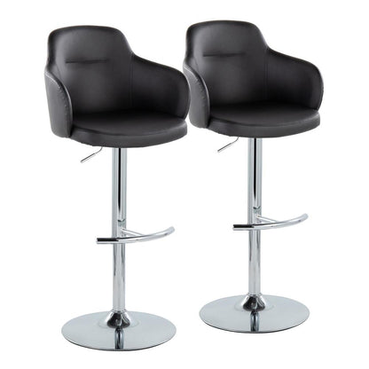 Chrome Metal, Black PU Boyne Adjustable Barstool - Set of 2