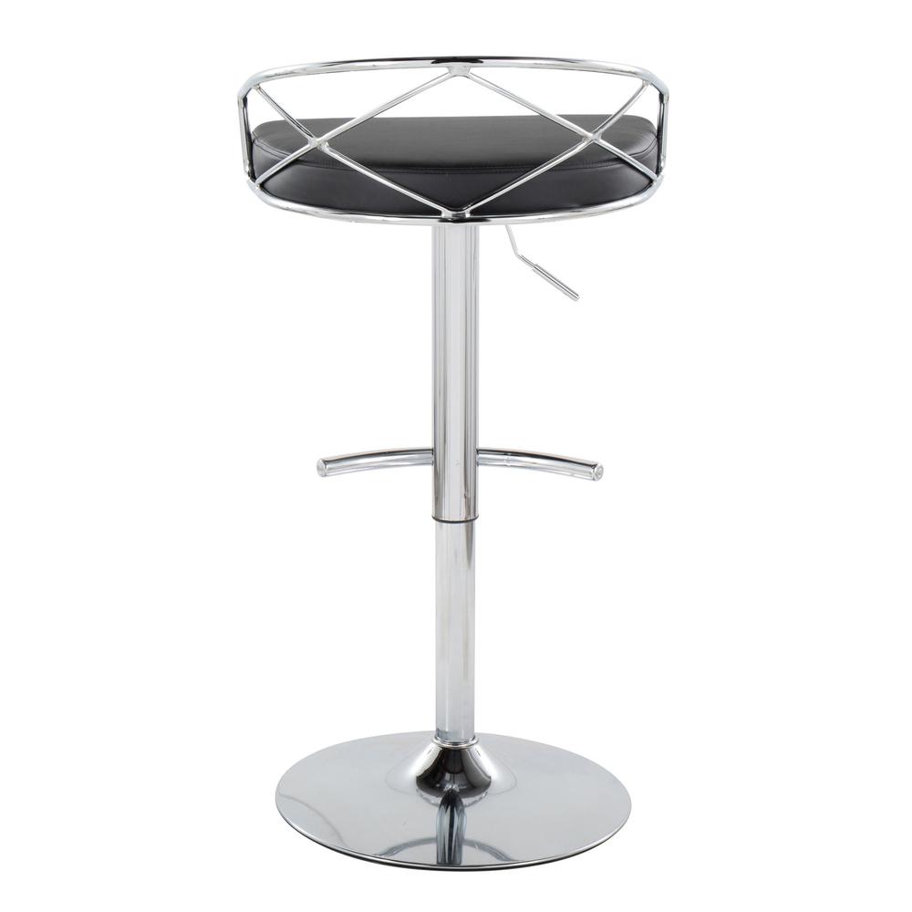 Chrome Metal, Black PU Charlotte Glam Adjustable Barstool - Set of 2