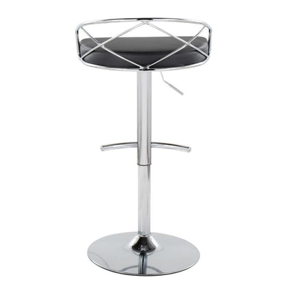 Chrome Metal, Black PU Charlotte Glam Adjustable Barstool - Set of 2