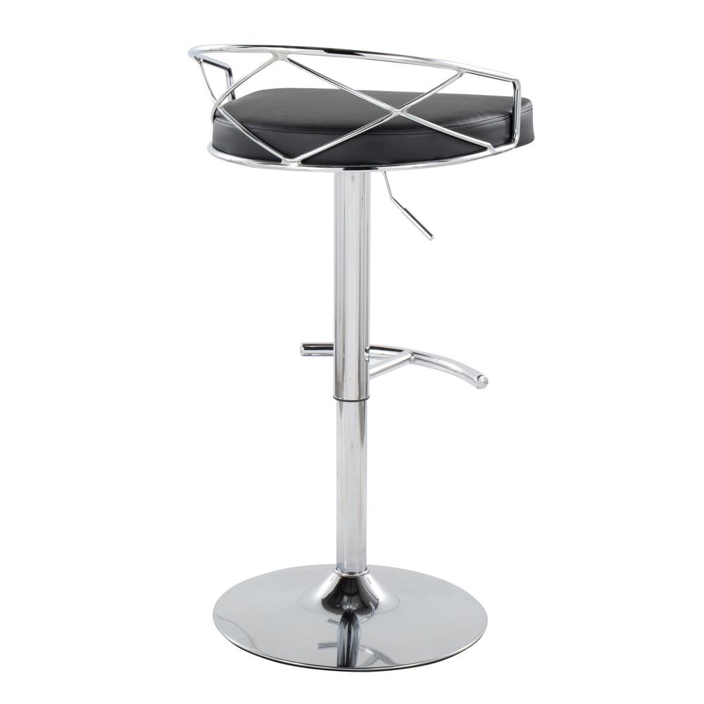 Chrome Metal, Black PU Charlotte Glam Adjustable Barstool - Set of 2