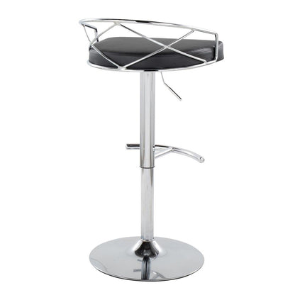 Chrome Metal, Black PU Charlotte Glam Adjustable Barstool - Set of 2
