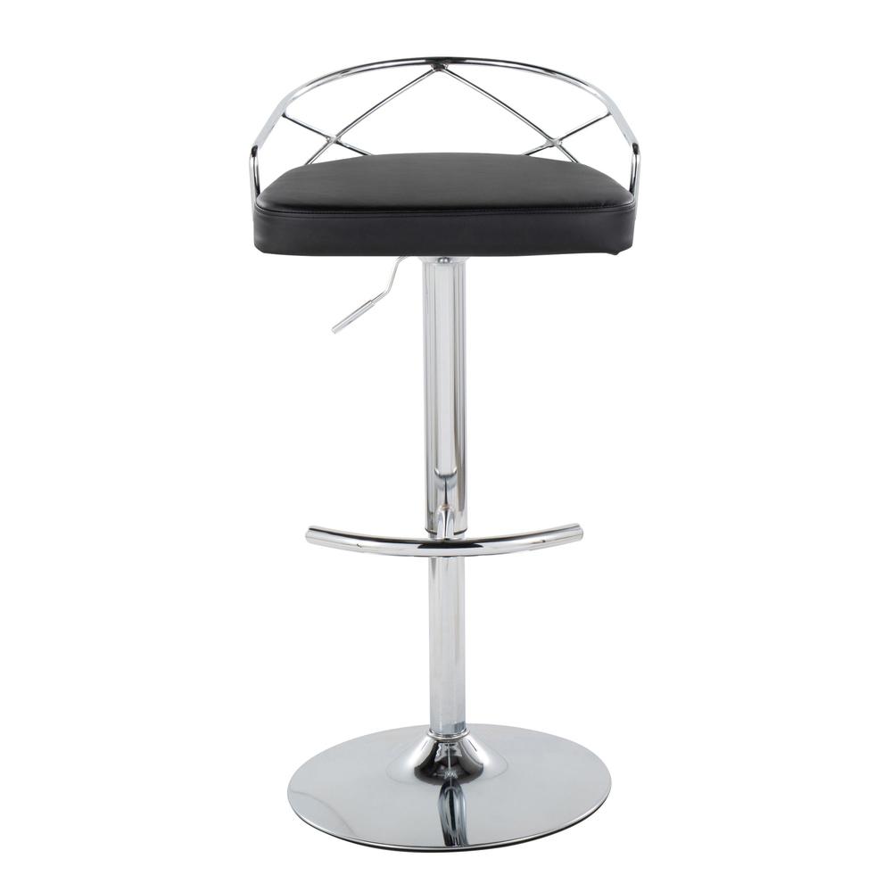 Chrome Metal, Black PU Charlotte Glam Adjustable Barstool - Set of 2