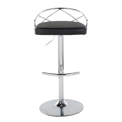 Chrome Metal, Black PU Charlotte Glam Adjustable Barstool - Set of 2