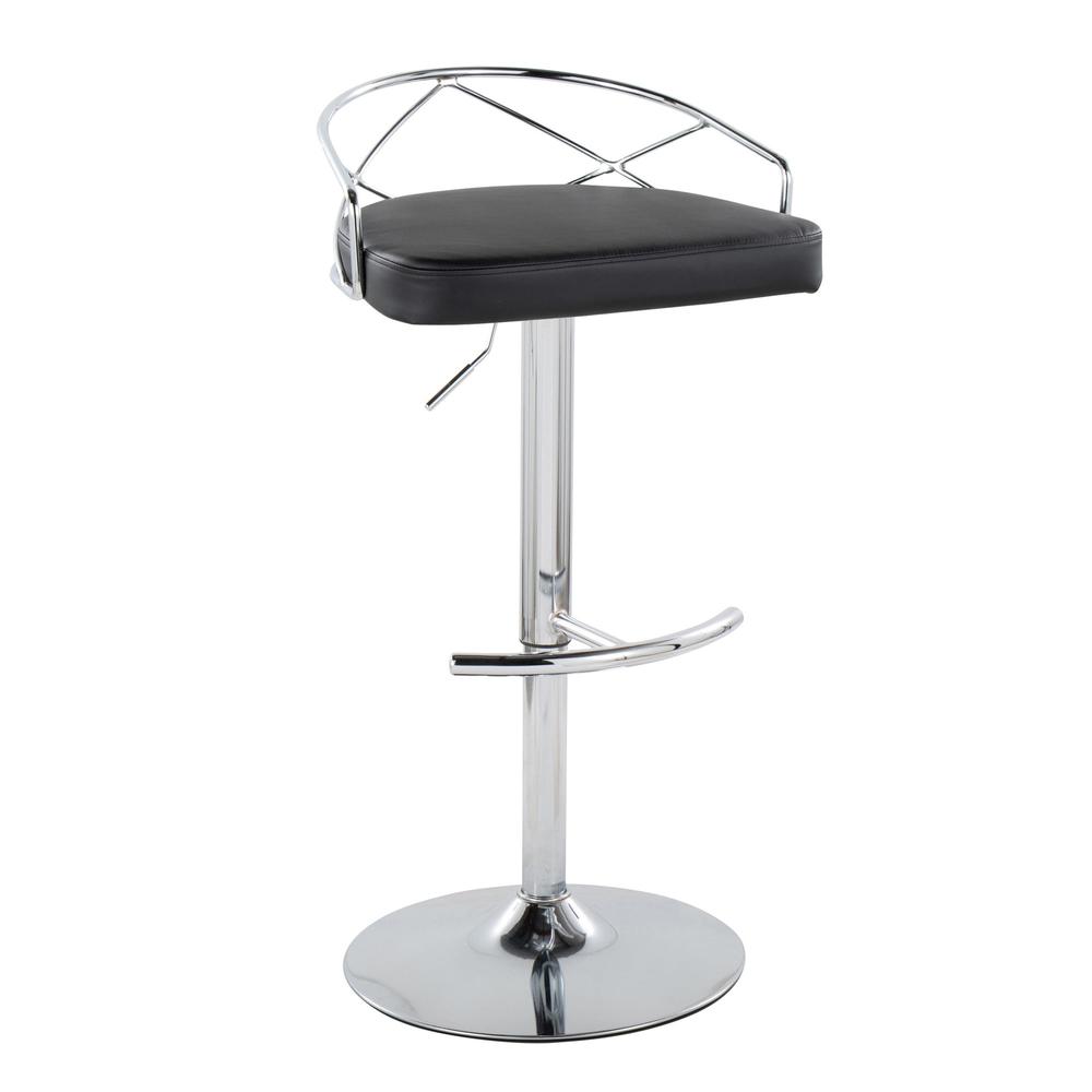 Chrome Metal, Black PU Charlotte Glam Adjustable Barstool - Set of 2