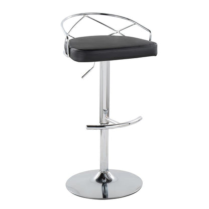 Chrome Metal, Black PU Charlotte Glam Adjustable Barstool - Set of 2