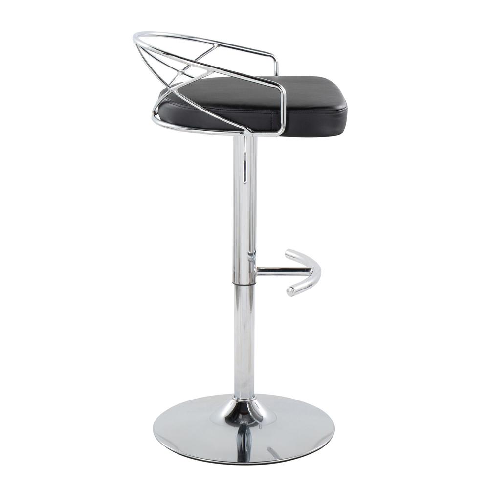 Chrome Metal, Black PU Charlotte Glam Adjustable Barstool - Set of 2