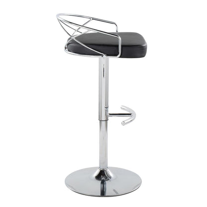 Chrome Metal, Black PU Charlotte Glam Adjustable Barstool - Set of 2