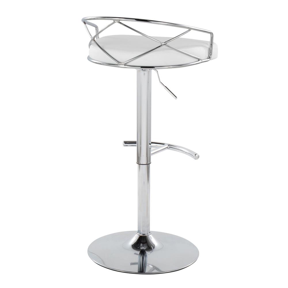 Chrome Metal, White PU Charlotte Glam Adjustable Barstool - Set of 2