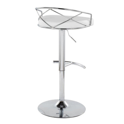 Chrome Metal, White PU Charlotte Glam Adjustable Barstool - Set of 2
