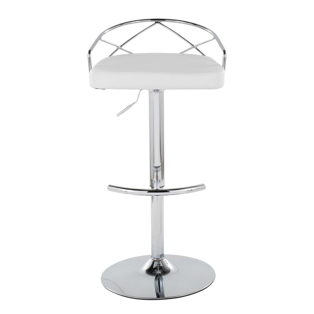 Chrome Metal, White PU Charlotte Glam Adjustable Barstool - Set of 2