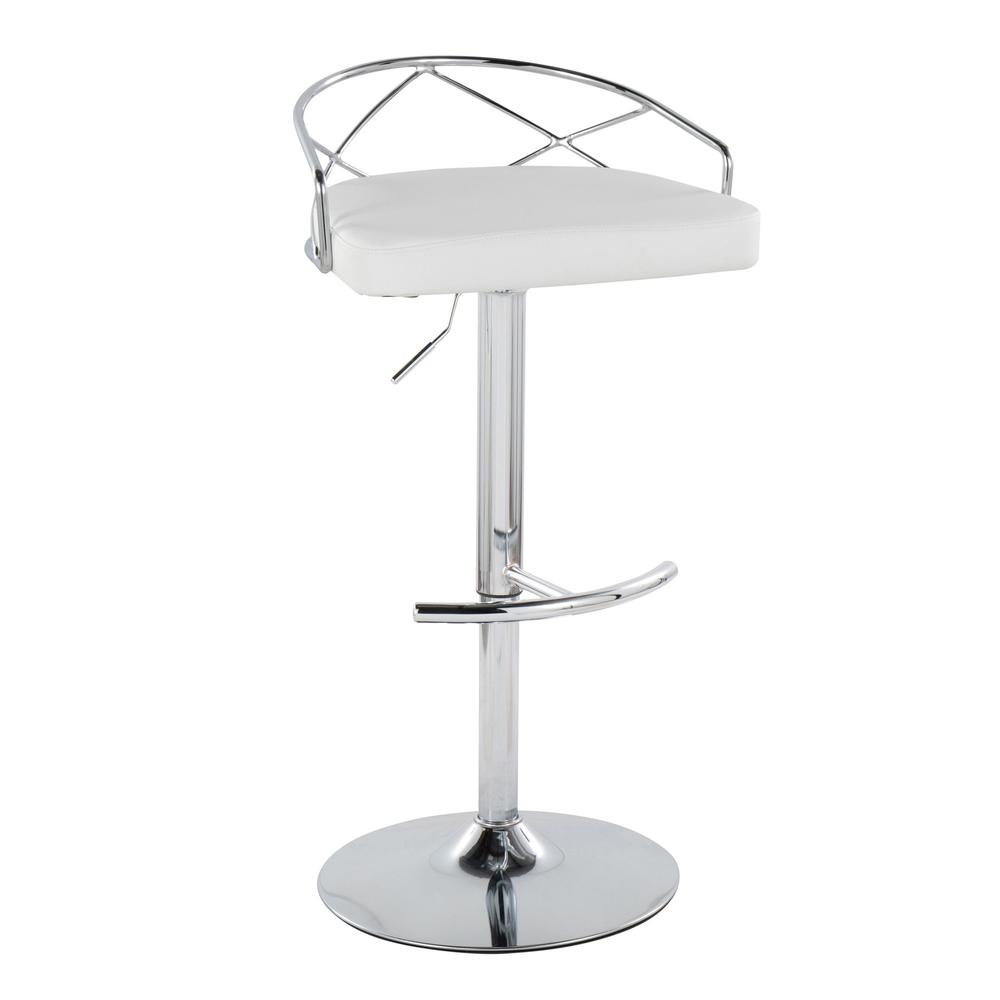 Chrome Metal, White PU Charlotte Glam Adjustable Barstool - Set of 2