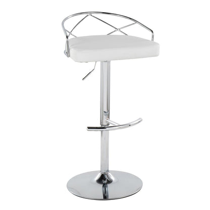 Chrome Metal, White PU Charlotte Glam Adjustable Barstool - Set of 2