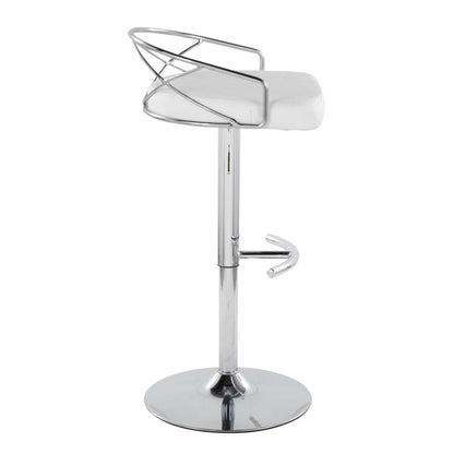 Chrome Metal, White PU Charlotte Glam Adjustable Barstool - Set of 2