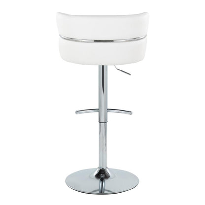Chrome Metal, White PU Cinch Adjustable Barstool - Set of 2
