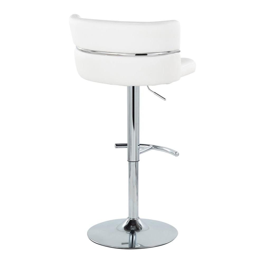 Chrome Metal, White PU Cinch Adjustable Barstool - Set of 2