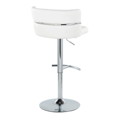 Chrome Metal, White PU Cinch Adjustable Barstool - Set of 2