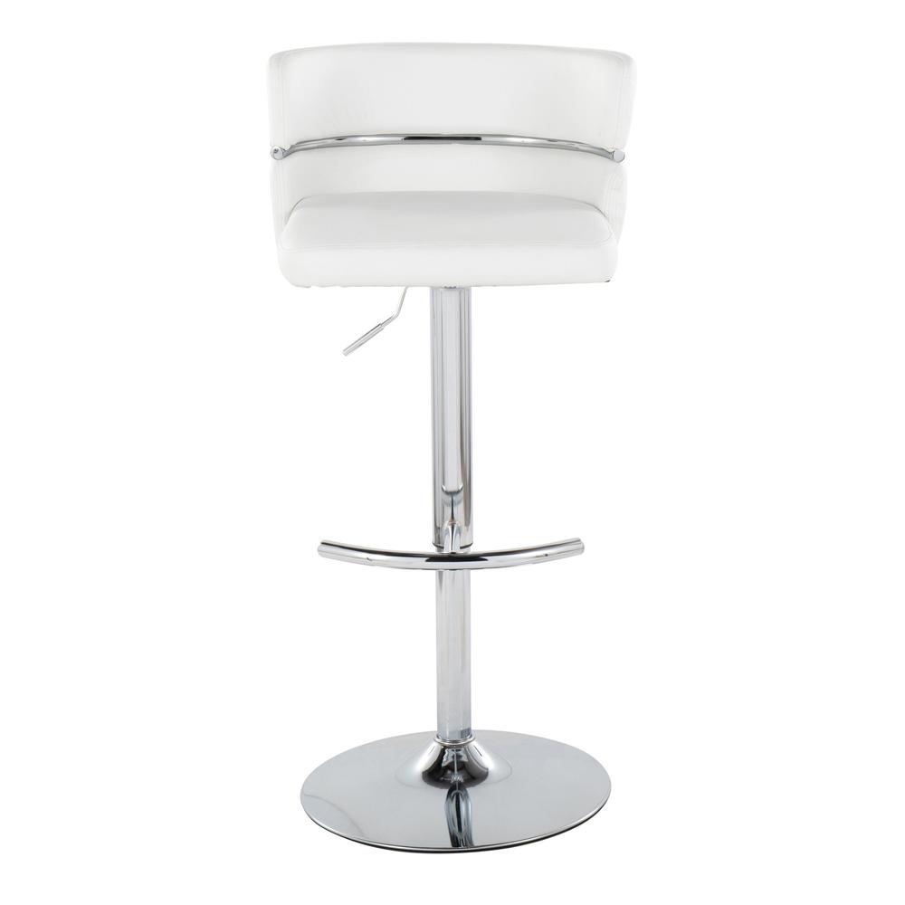 Chrome Metal, White PU Cinch Adjustable Barstool - Set of 2