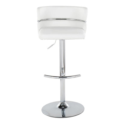 Chrome Metal, White PU Cinch Adjustable Barstool - Set of 2