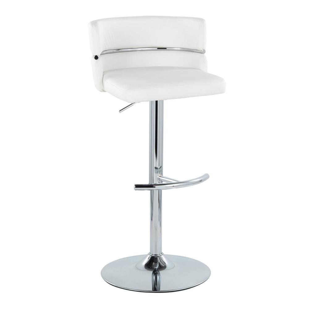 Chrome Metal, White PU Cinch Adjustable Barstool - Set of 2