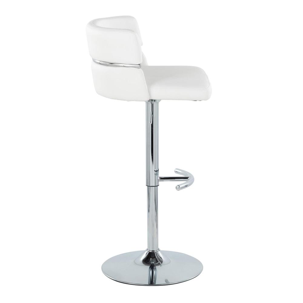Chrome Metal, White PU Cinch Adjustable Barstool - Set of 2