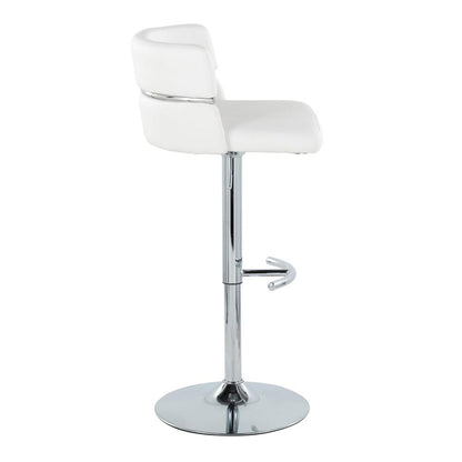 Chrome Metal, White PU Cinch Adjustable Barstool - Set of 2