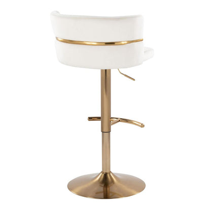 Gold Metal, Cream Velvet Cinch Adjustable Barstool - Set of 2