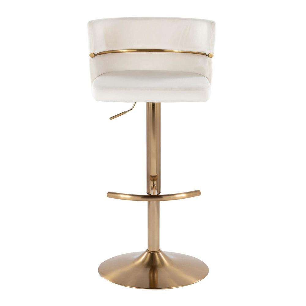 Gold Metal, Cream Velvet Cinch Adjustable Barstool - Set of 2