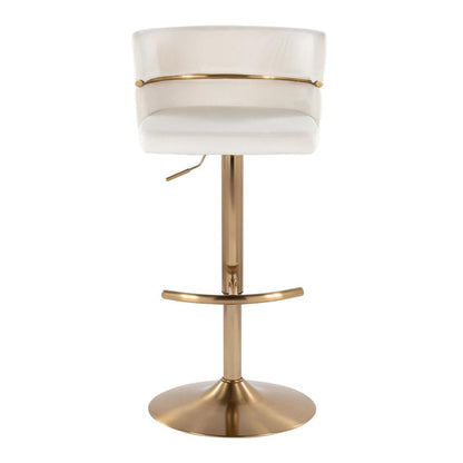 Gold Metal, Cream Velvet Cinch Adjustable Barstool - Set of 2