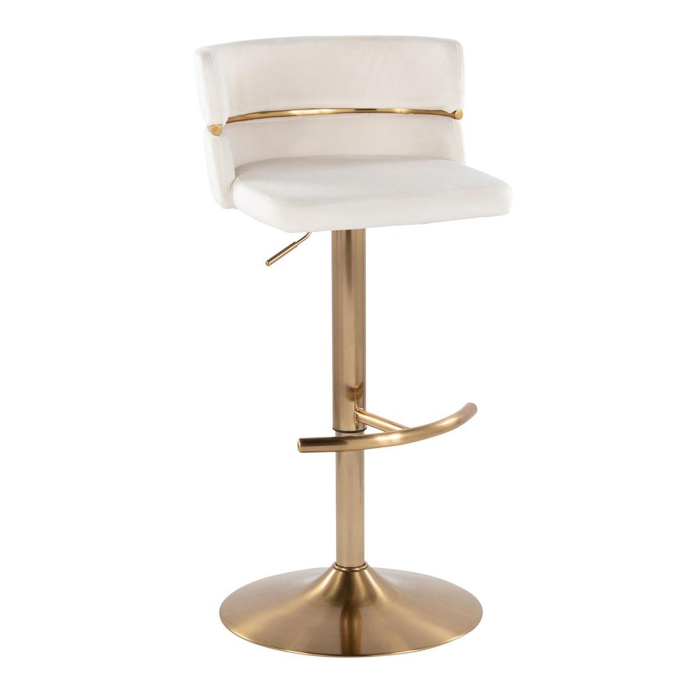 Gold Metal, Cream Velvet Cinch Adjustable Barstool - Set of 2