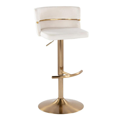 Gold Metal, Cream Velvet Cinch Adjustable Barstool - Set of 2
