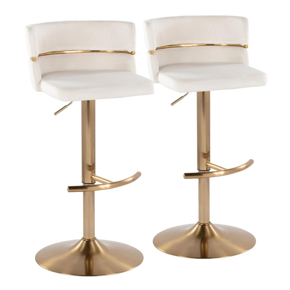 Gold Metal, Cream Velvet Cinch Adjustable Barstool - Set of 2